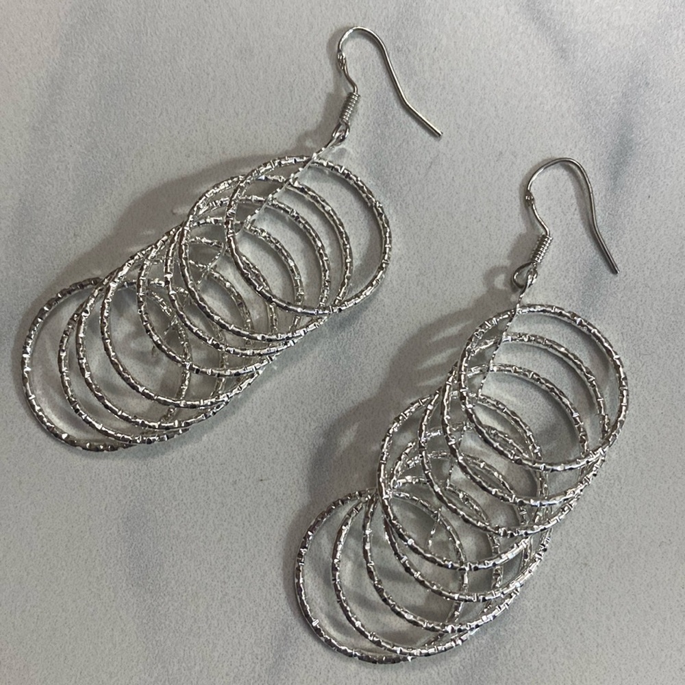 Sparkly circle layered dangle earrings with 925 hooks